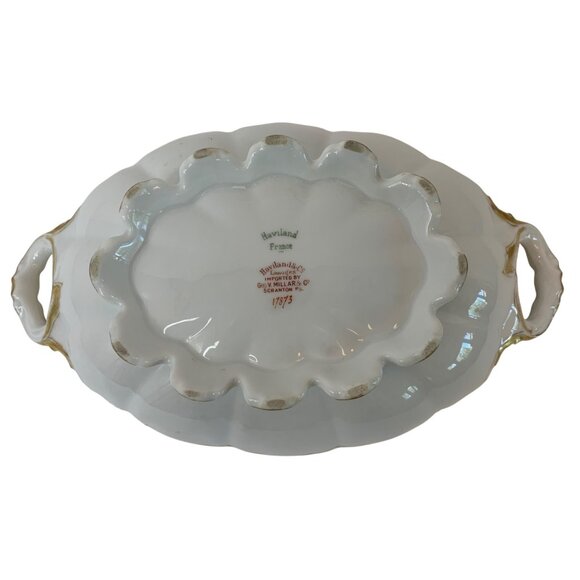 VTG Haviland France Limoges White Gold Oval Serving Bowl 12" Porcelain Dish H907 - Picture 3 of 7
